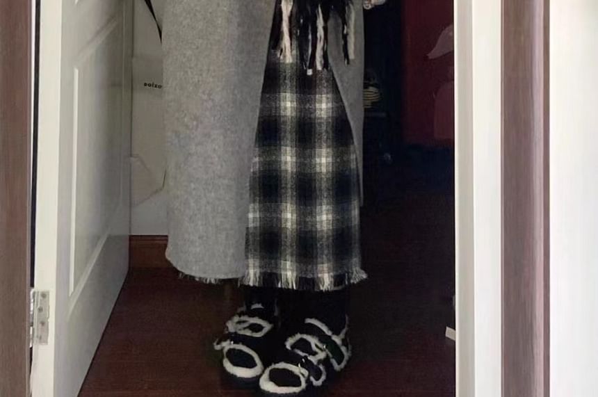 Collared Plain Midi Double Breasted Coat