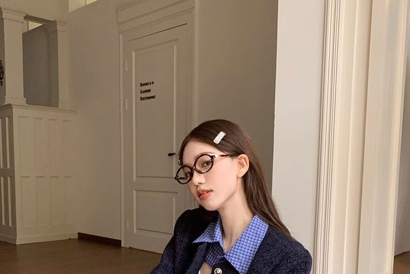 Collared Plaid Mock Two Piece Tweed Button Jacket