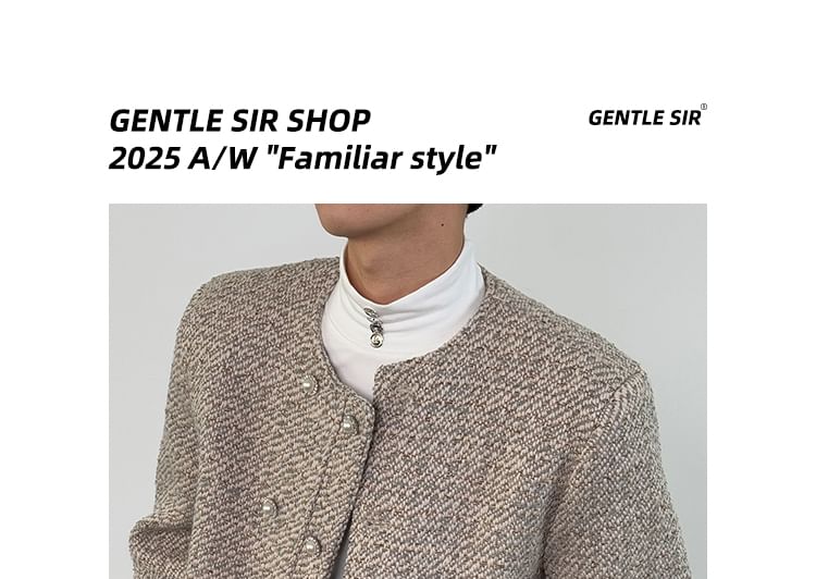 Crew Neck Double-Breasted Tweed Jacket