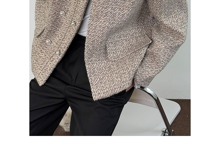 Crew Neck Double-Breasted Tweed Jacket