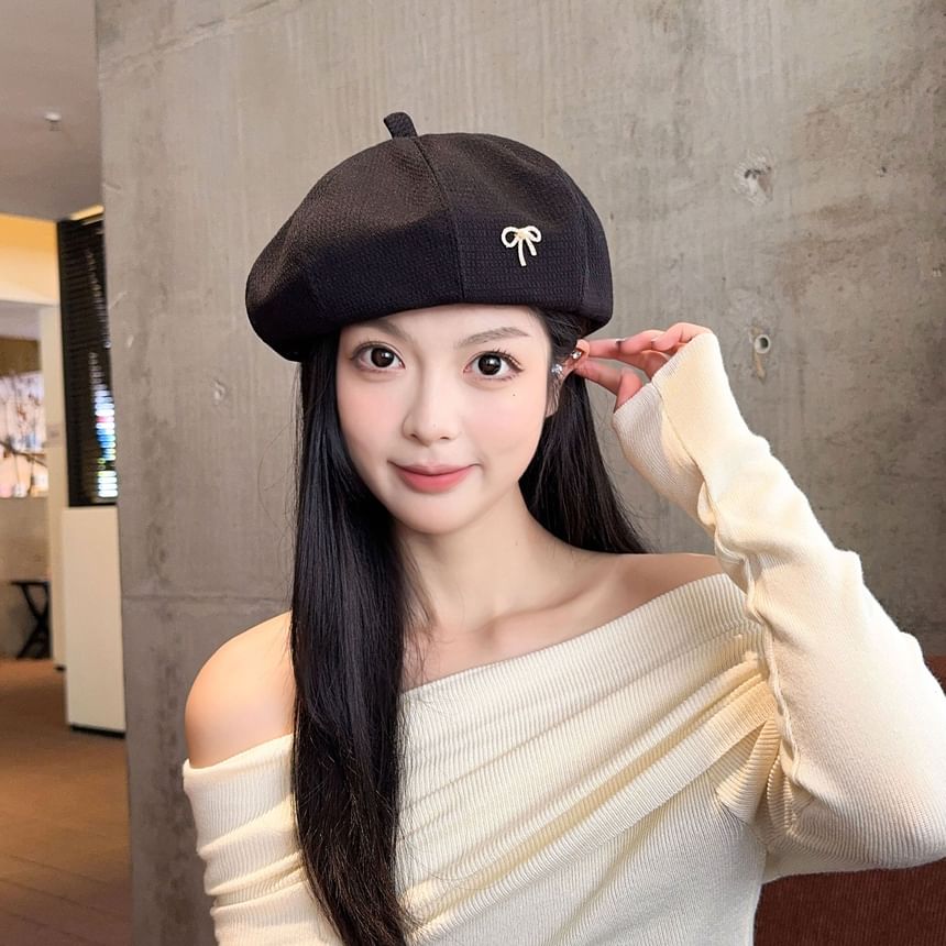 Faux Beret Rhinestone Bow Pearl