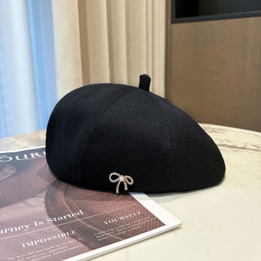 Faux Beret Rhinestone Bow Pearl