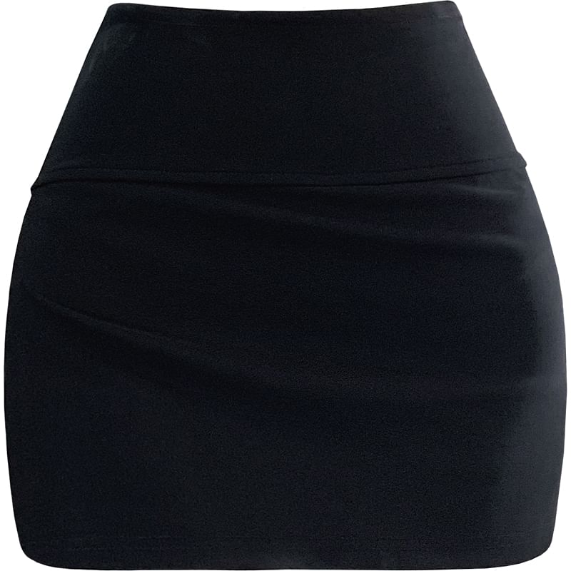Mini Skort Slit Waist High Plain