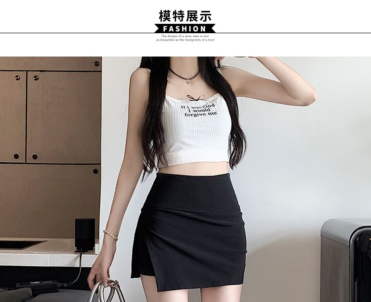 Mini Skort Slit Waist High Plain