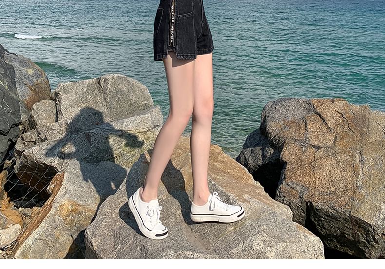 Shorts Zip Denim Washed Lettering Print Waist High Slit