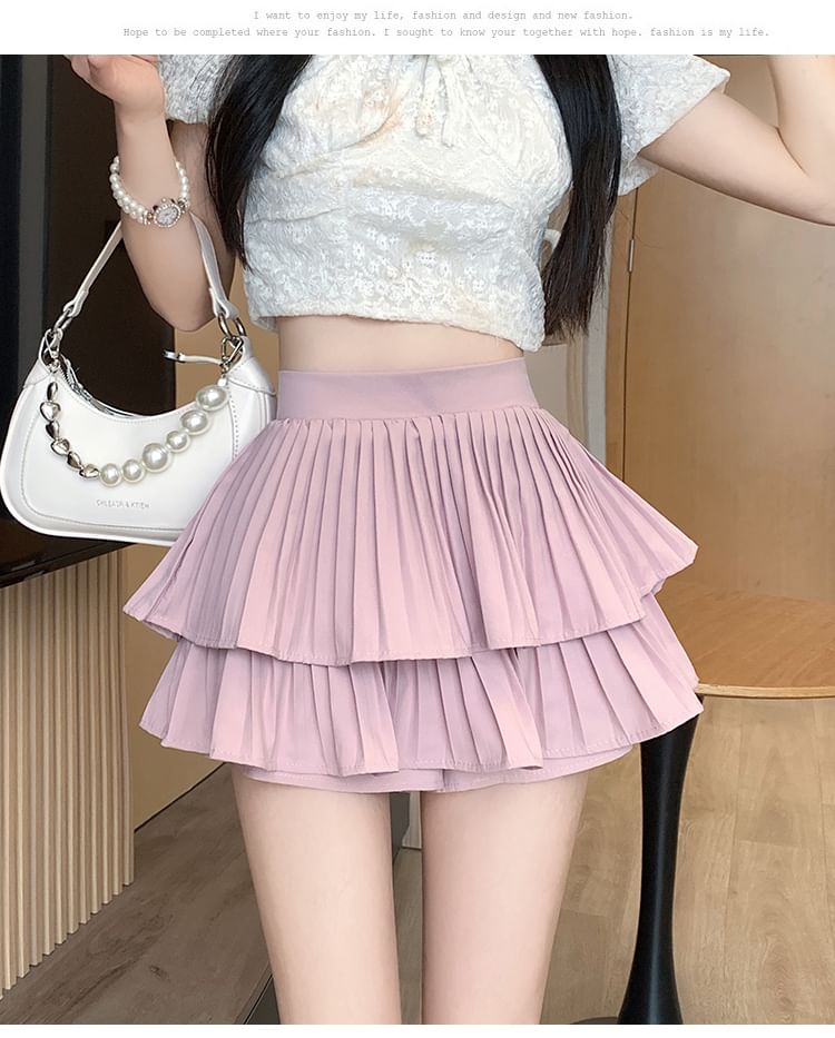 Accordion Ruffle Pleated Skirt A-Line Waist High Plain Mini