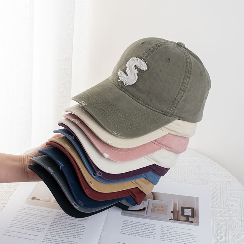 Lettering Distressed Applique Baseball Cap