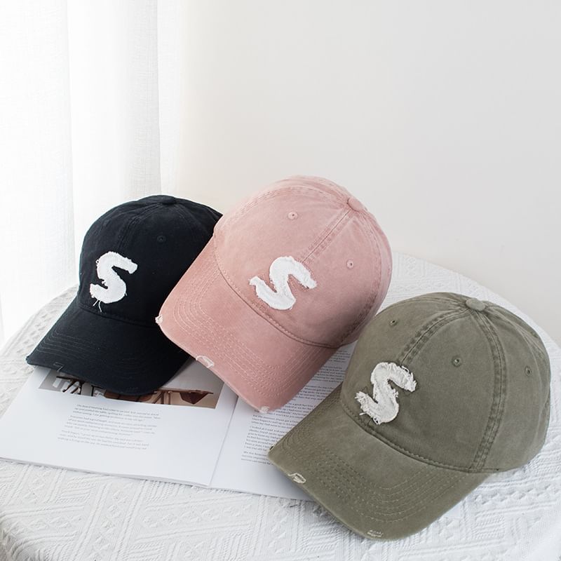 Lettering Distressed Applique Baseball Cap