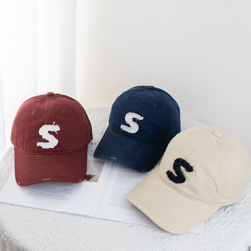 Lettering Distressed Applique Baseball Cap