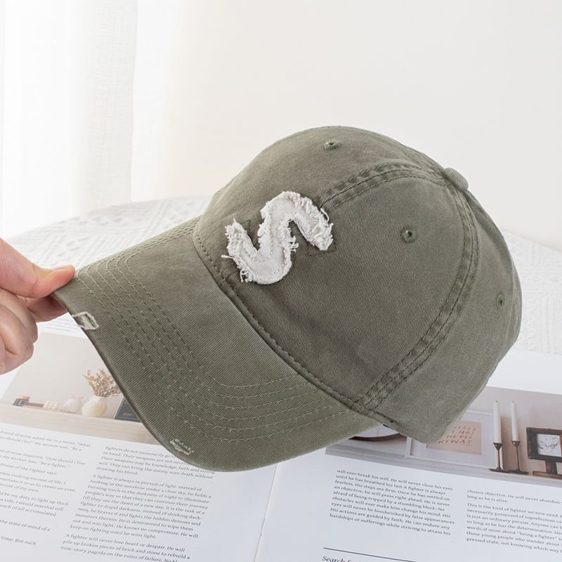 Lettering Distressed Applique Baseball Cap