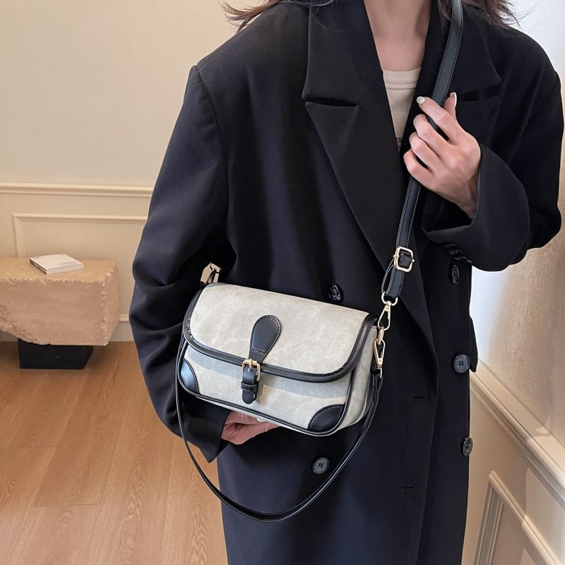 Contrast Piping Faux Leather Crossbody Bag
