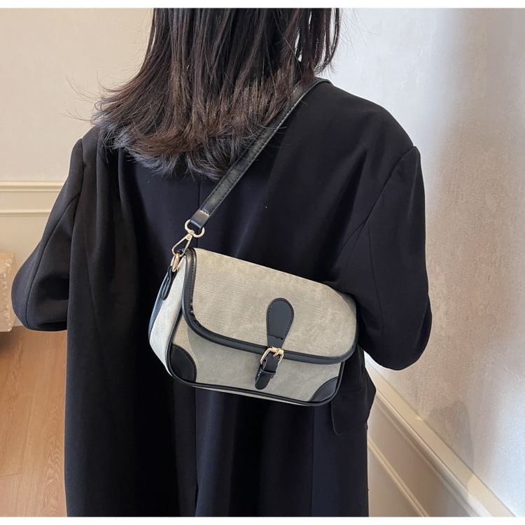 Contrast Piping Faux Leather Crossbody Bag