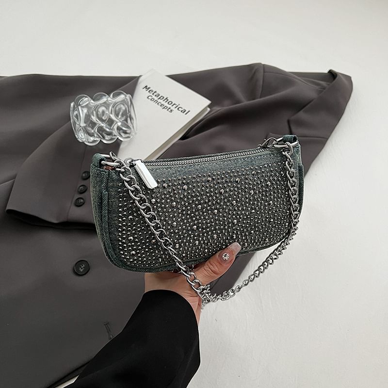 Rhinestone Denim Evening Clutch