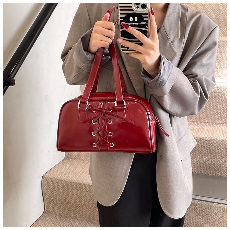 Bag Shoulder Lace-Up Leather Faux