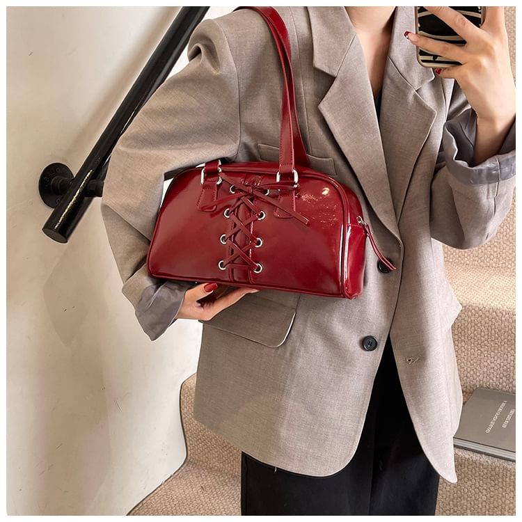 Bag Shoulder Lace-Up Leather Faux