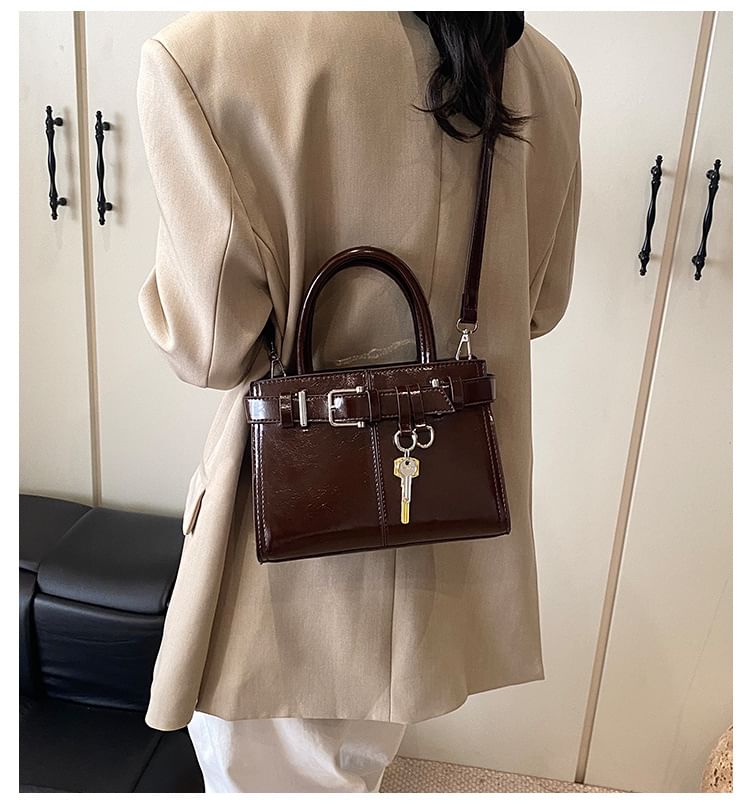 Buckle Leather Crossbody Faux Bag