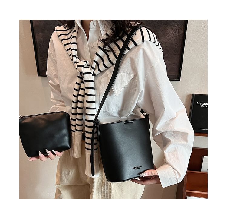 Plain Faux Bucket Bag Leather