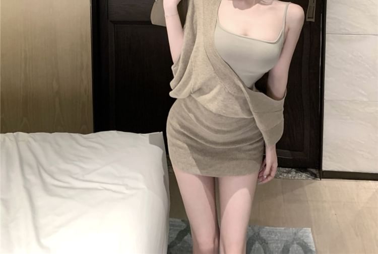 Top / Elbow-Sleeve Dress Sheath Camisole Mini Plain