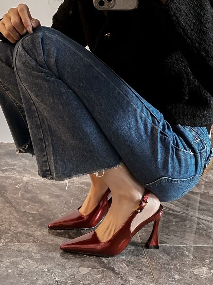 Buckled Heel High Pumps Slingback