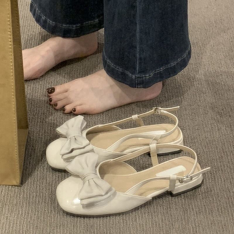 Bow Sandals Heel Low Slingback