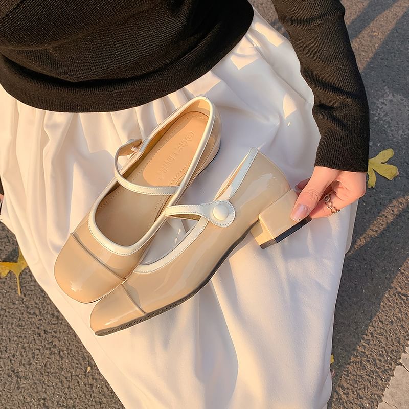 Mary Heel Contrast Pumps Block Jane Trim