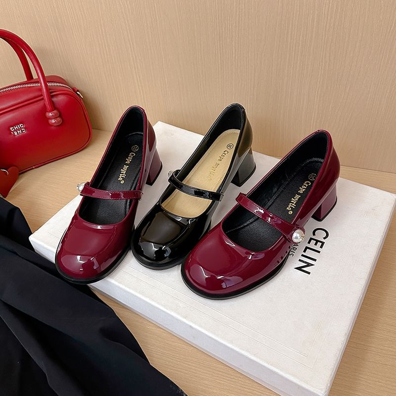 Round Mary Heel Pumps Toe Block Jane