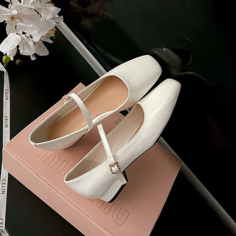 Shoes Chunky Jane Square Toe Mary Heel