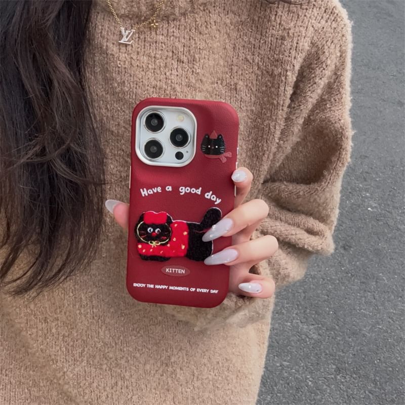 Embroidered Cat Phone Case