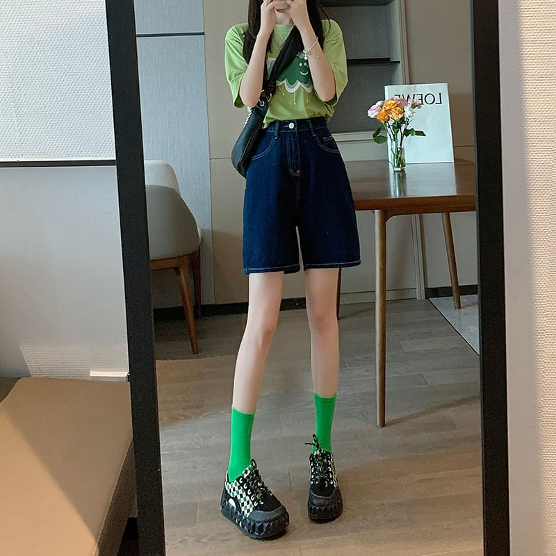 Denim High Waist Shorts Plain