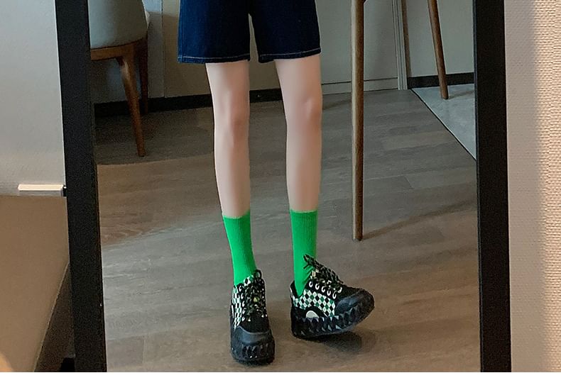 Denim High Waist Shorts Plain