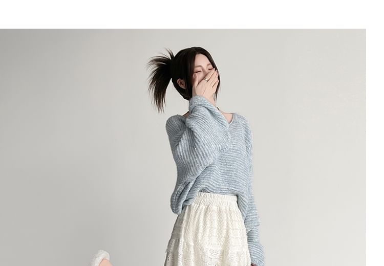 Panel High Lace Plain A-Line Waist Skirt Midi