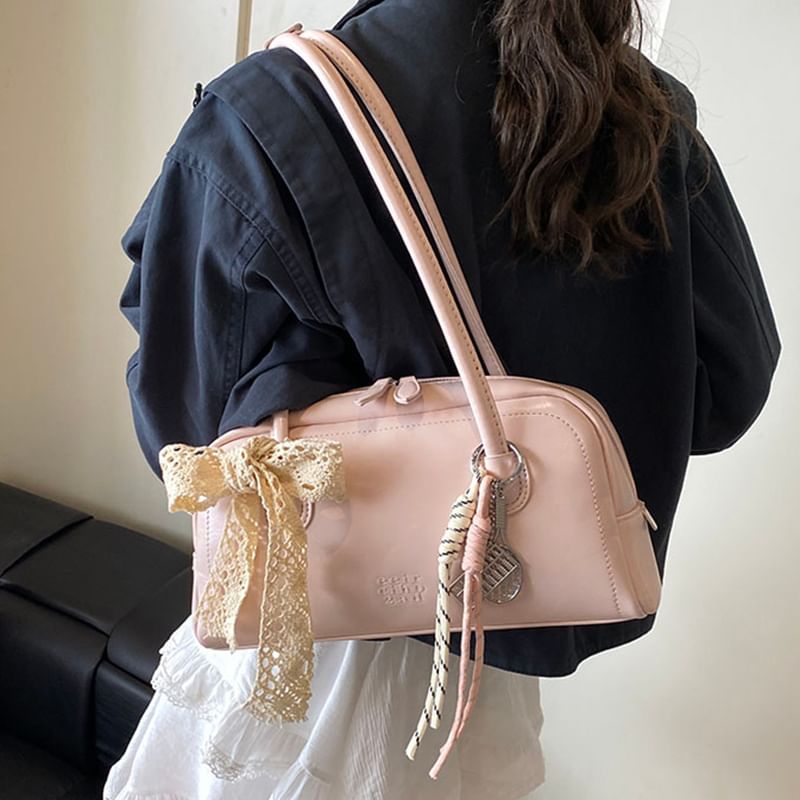 Faux Lettering Bag Bowler Leather