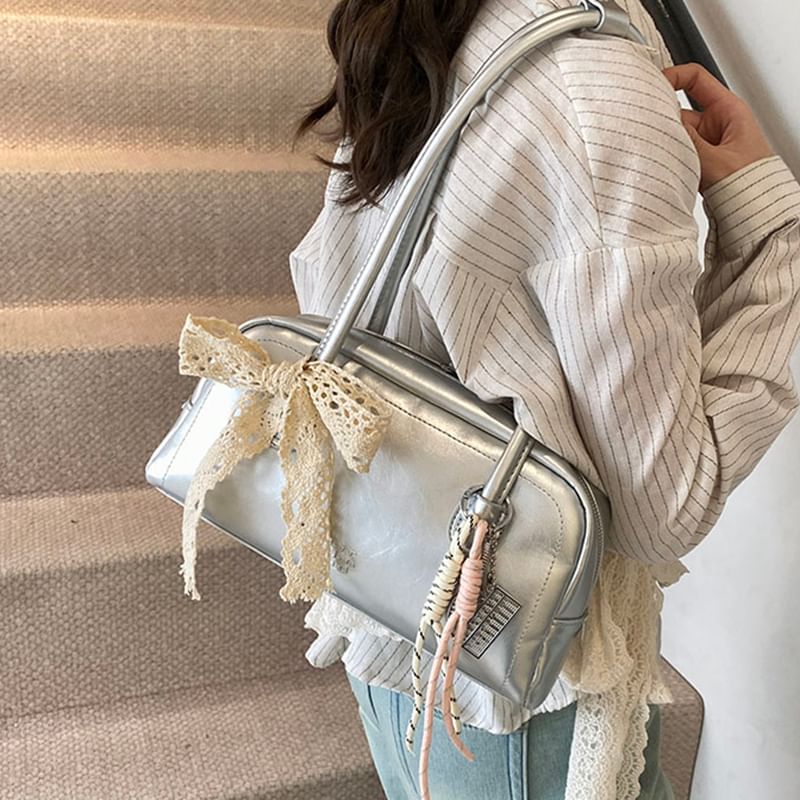 Faux Lettering Bag Bowler Leather