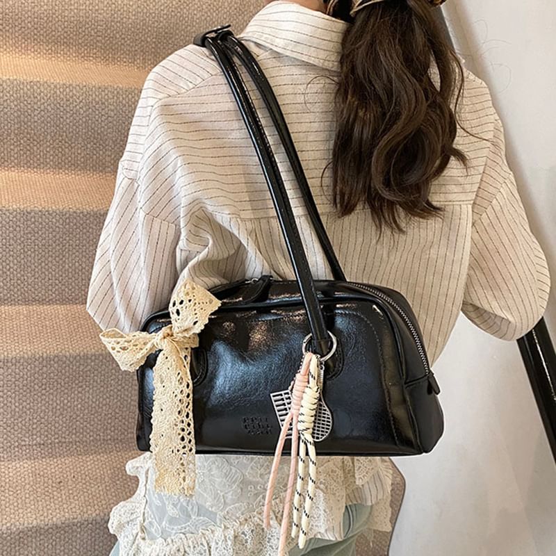 Faux Lettering Bag Bowler Leather