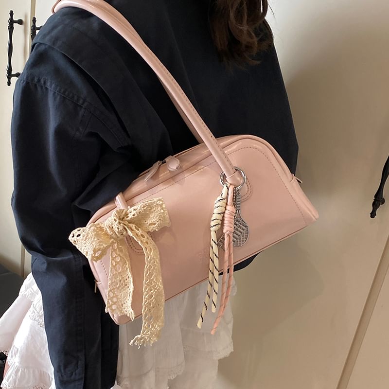 Faux Lettering Bag Bowler Leather