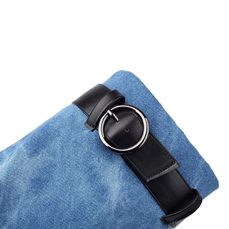 Short Washed Thong Heel Boots Denim Block