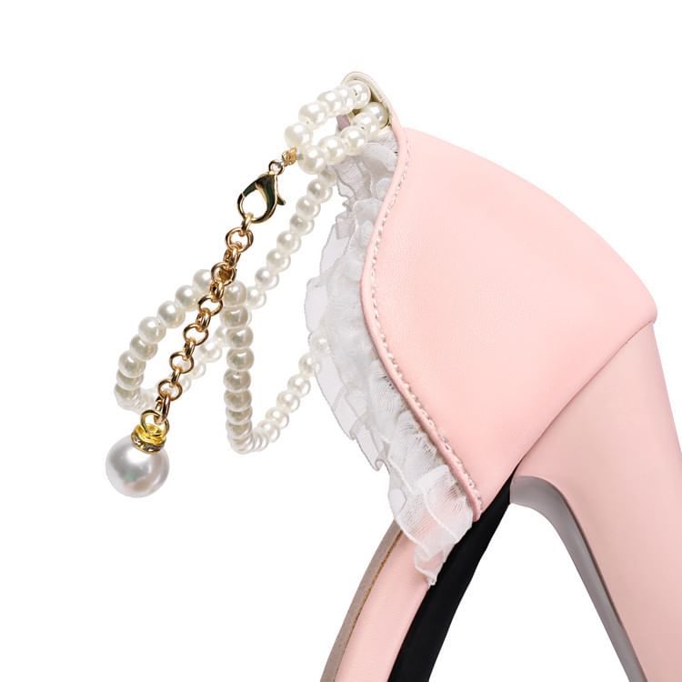 High Heel Faux Pearl Ruffle Trim Sandals
