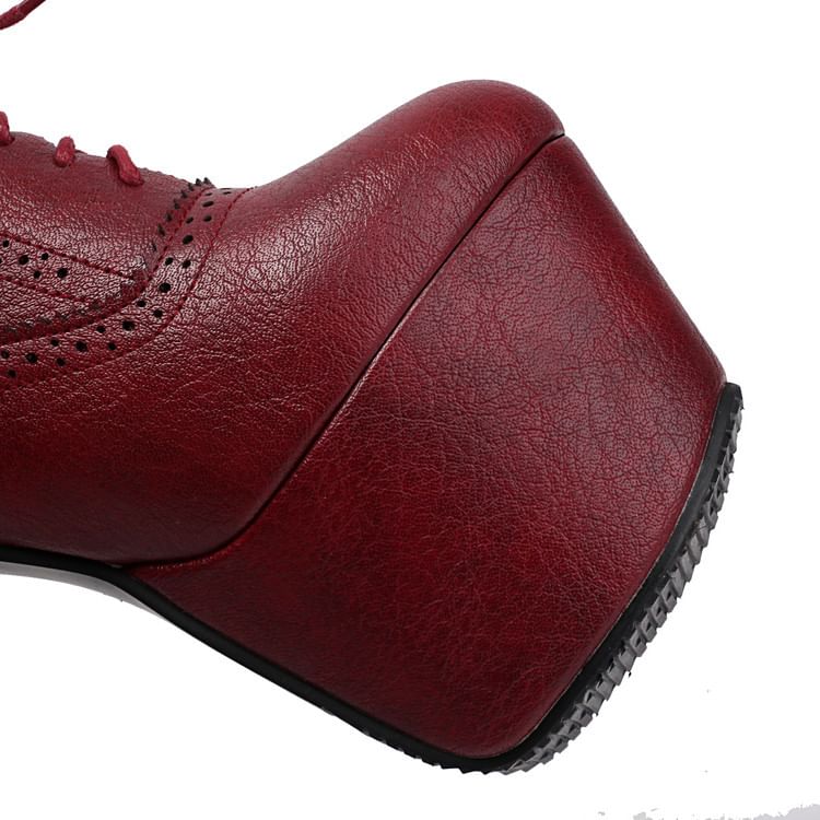 Lace-Up Stiletto Shoes Brogue Platform Heel