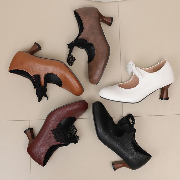 Jane Low Plain Heel Lace Pumps Mary