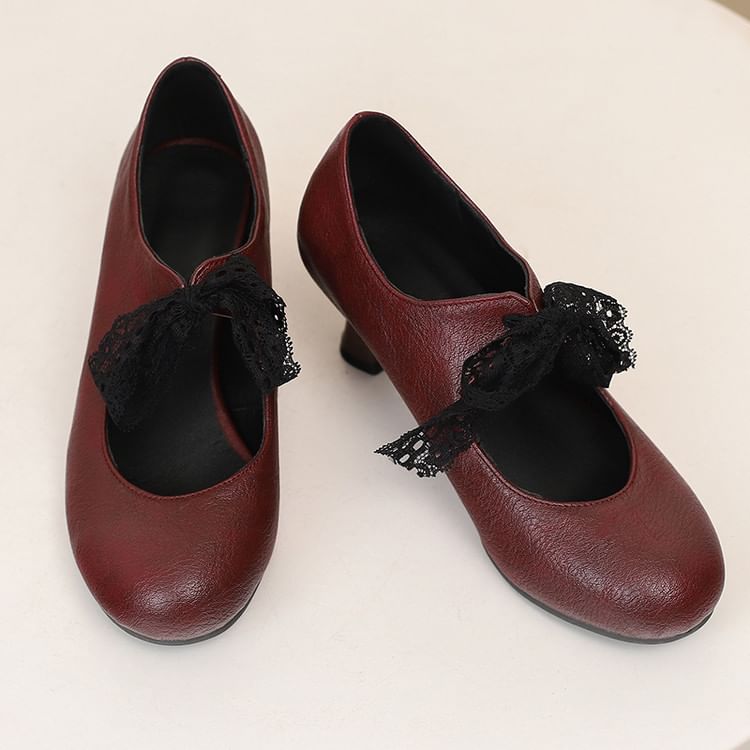 Jane Low Plain Heel Lace Pumps Mary