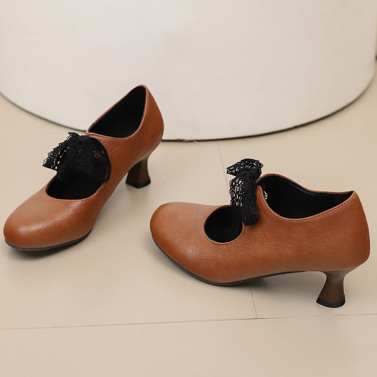 Jane Low Plain Heel Lace Pumps Mary