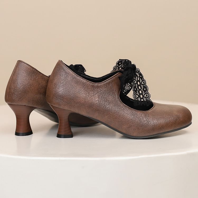 Jane Low Plain Heel Lace Pumps Mary