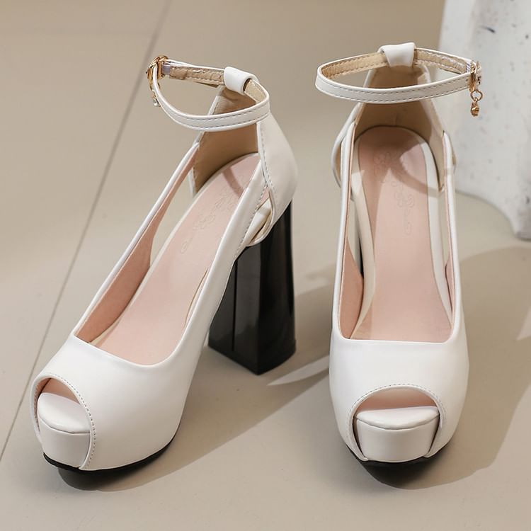 Chunky Heel Platform Two Tone Sandals