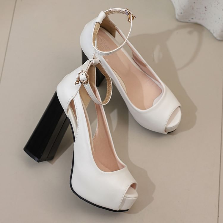 Chunky Heel Platform Two Tone Sandals