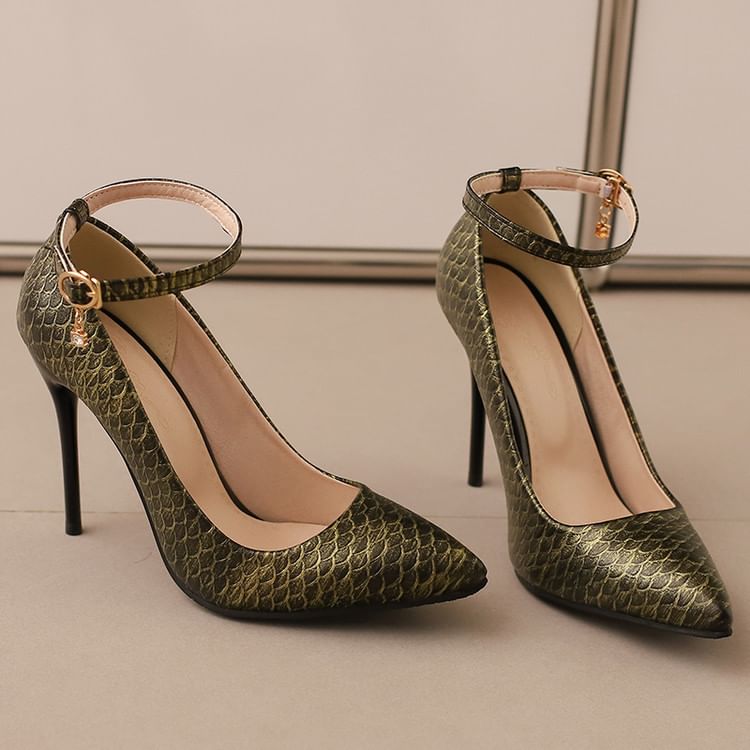 Patterned Ankle Pumps Scale Stiletto Fish Strap Heel