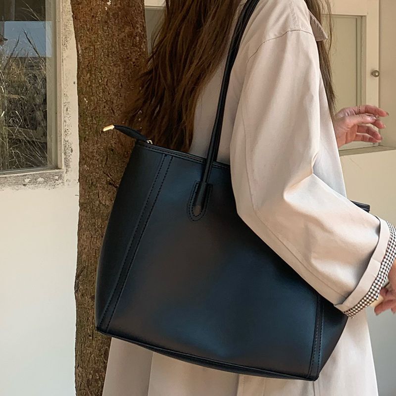 Tote Plain Bag Leather Faux