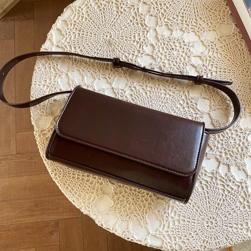 Crossbody Bag Faux Flap Leather Plain