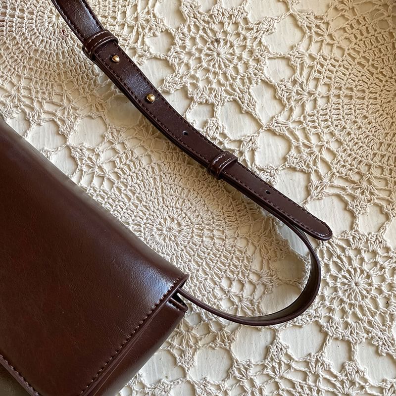 Crossbody Bag Faux Flap Leather Plain