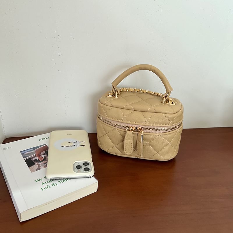 Faux Quilted Bag Crossbody Plain Zip Leather