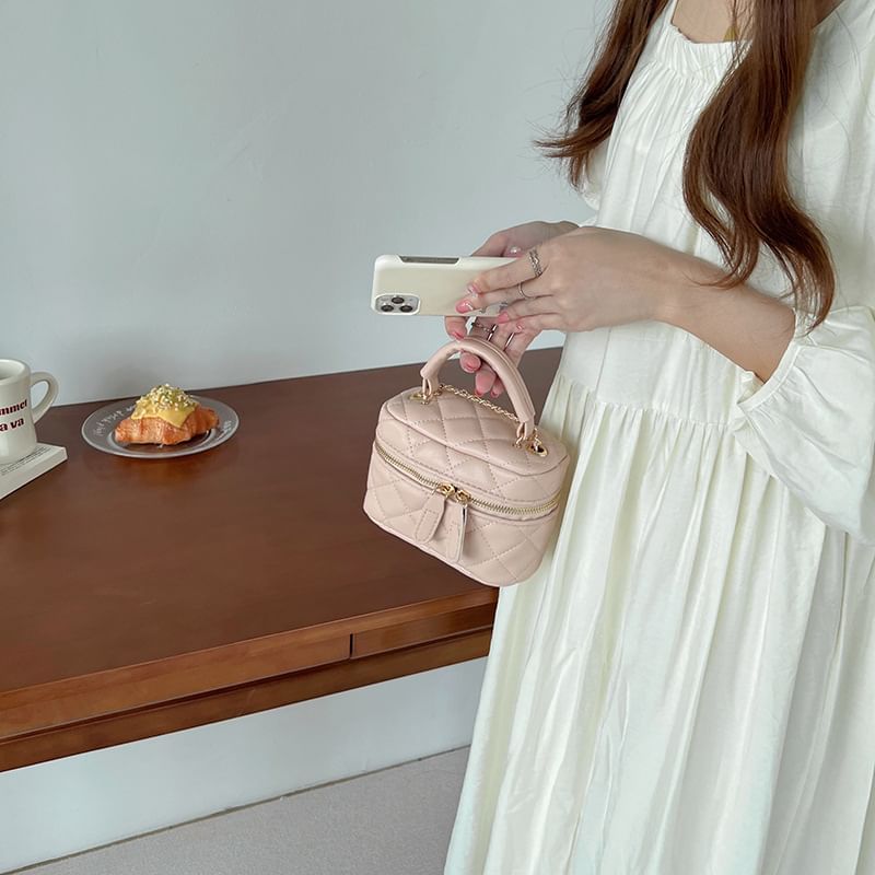 Faux Quilted Bag Crossbody Plain Zip Leather